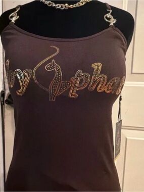 Baby Phat Brown Rhinestone Logo Chain-Strap Camisole